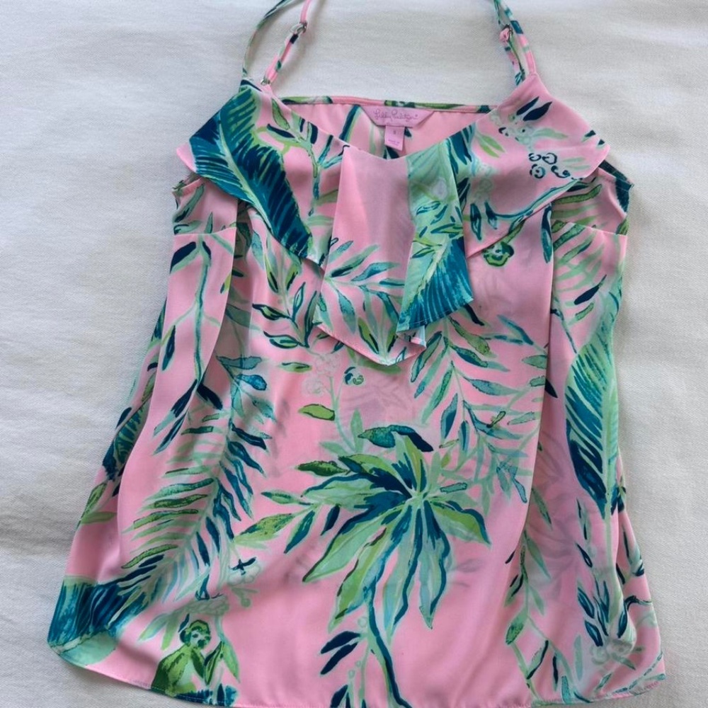 Vintage pink and green Lilly Pulitzer Karmen Cami tank top. Silk. Small